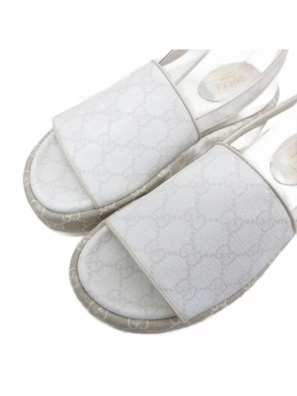 Gucci GG Logo Sandals Platform Thick Sole All Over Print White